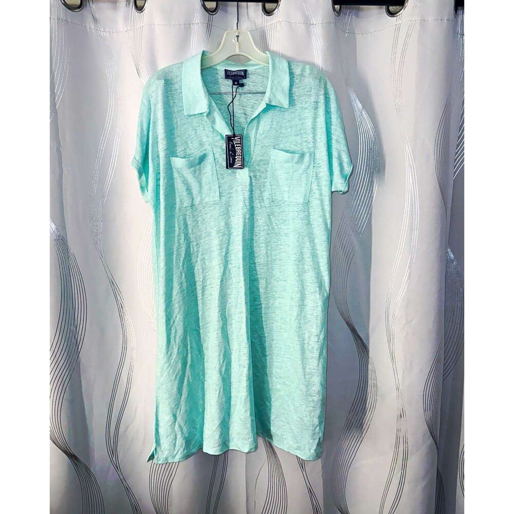 Vilebrequin Light Blue Linen Knit Collared Short Sleeve Shirt Dress M